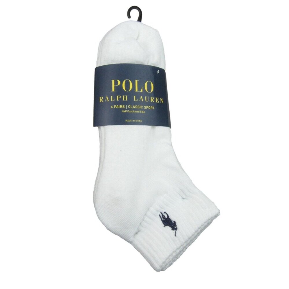 Polo Ralph Lauren Classic Sport Low Cut Socks Men's Size 6-13 White (6-Pack) NEW